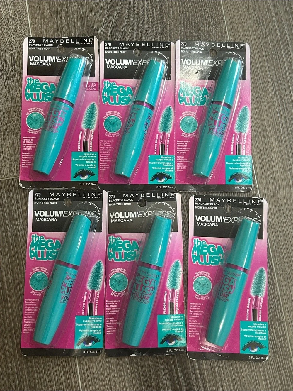 LOT OF 6X Maybelline The Mega Plush Volum' Express#270 very black 🌸Firm price🌸